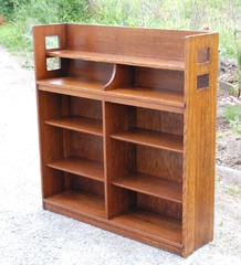 Original vintage Limbert two door open bookcase.  This is the larger model bookcase which we measured to replicate our accurate replica double bookcase. 